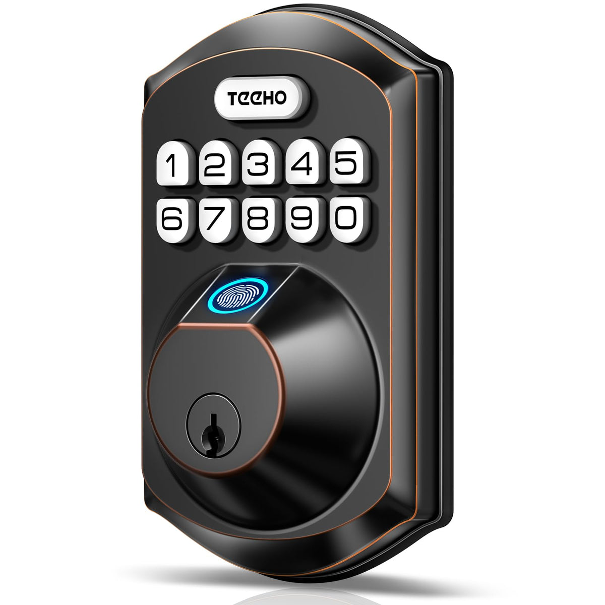 TEEHO TE002 fingerprint lock front view highlights quick access at the door