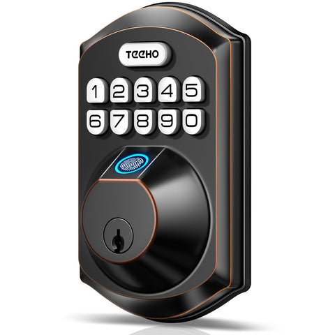 TEEHO TE002 fingerprint lock front view highlights quick access at the door