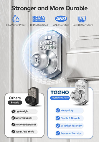 TEEHO TE003 battery indicator signals when power is running low to prevent lockouts.