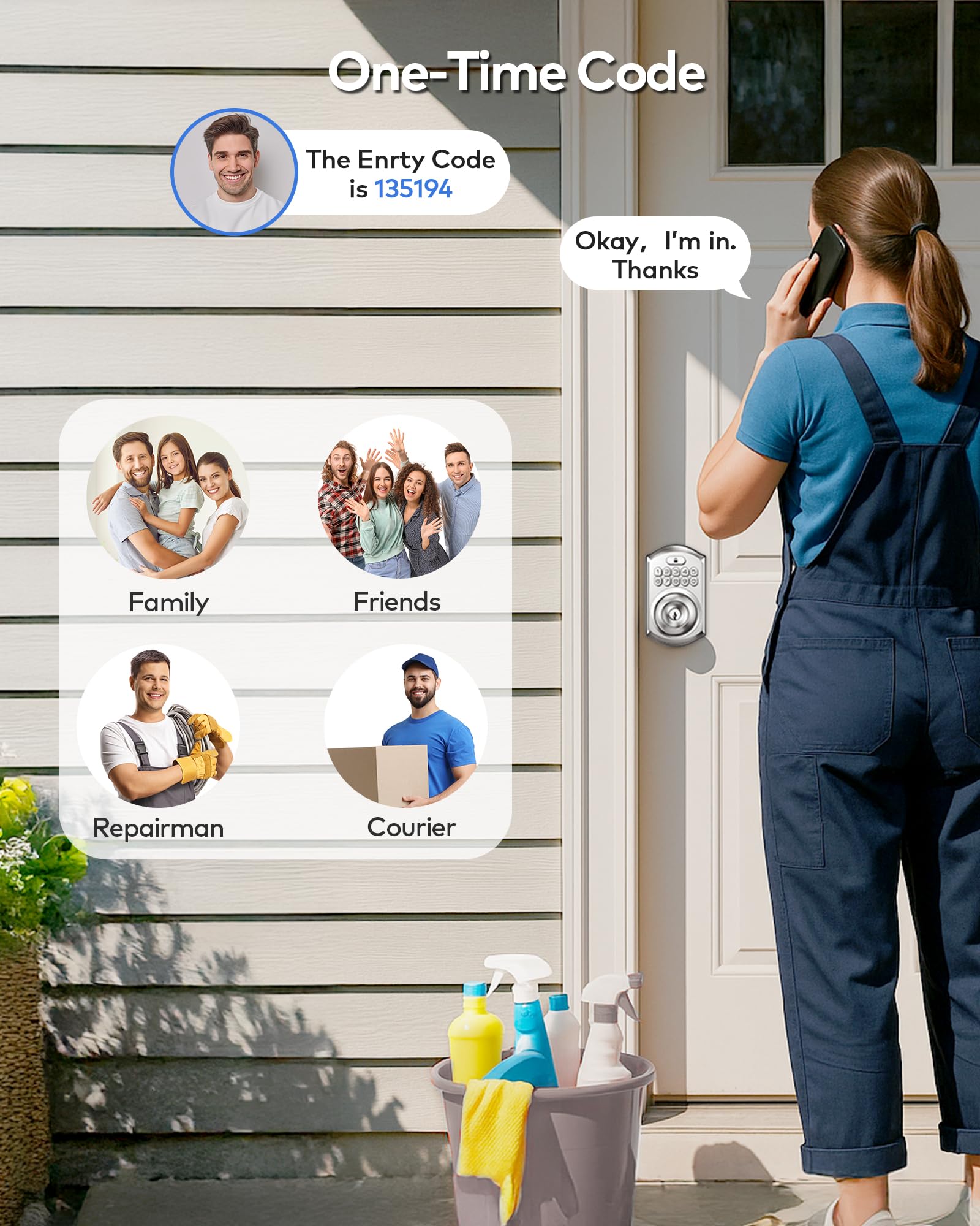 TEEHO TE003 installation guide illustrating easy, drill-free setup on standard doors.