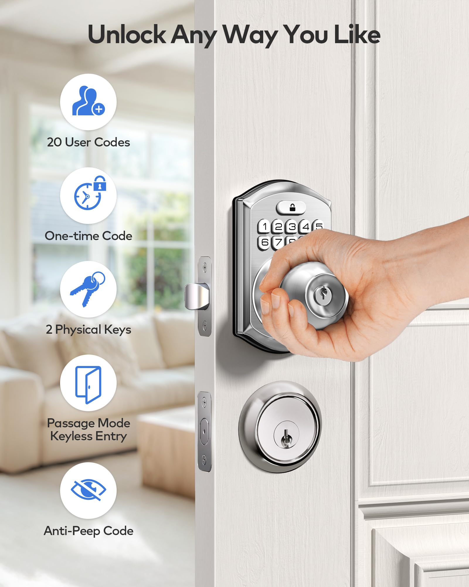 TEEHO TE003 keypad closeup featuring secure entry and anti-peeping option.