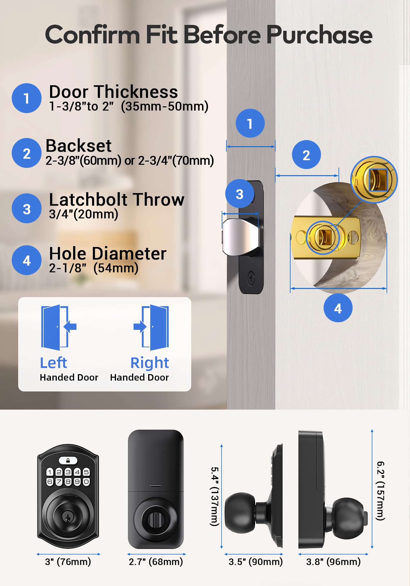Close-up of TE003 keypad and stainless handle for durable operation