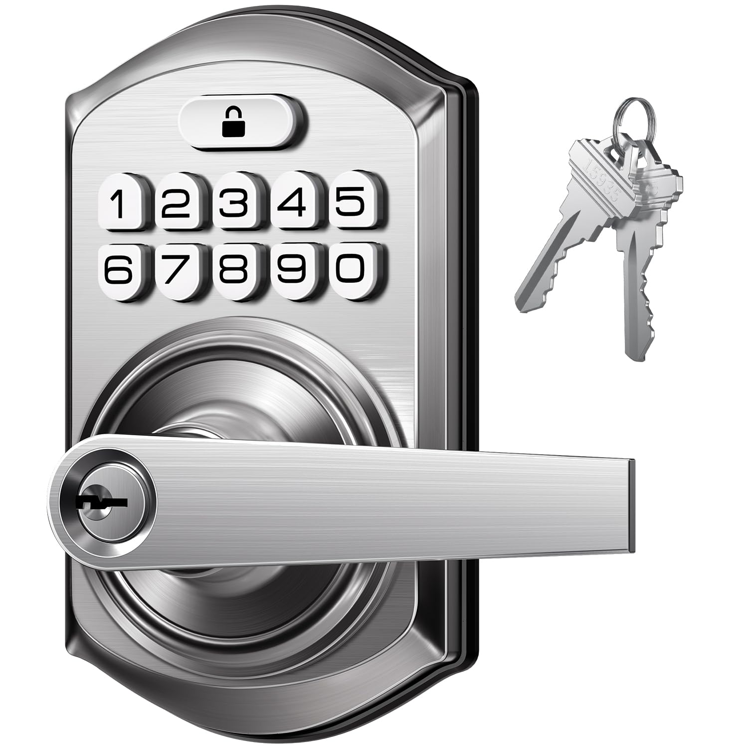 TEEHO TE004 front view of satin nickel keypad lock for secure interior entry