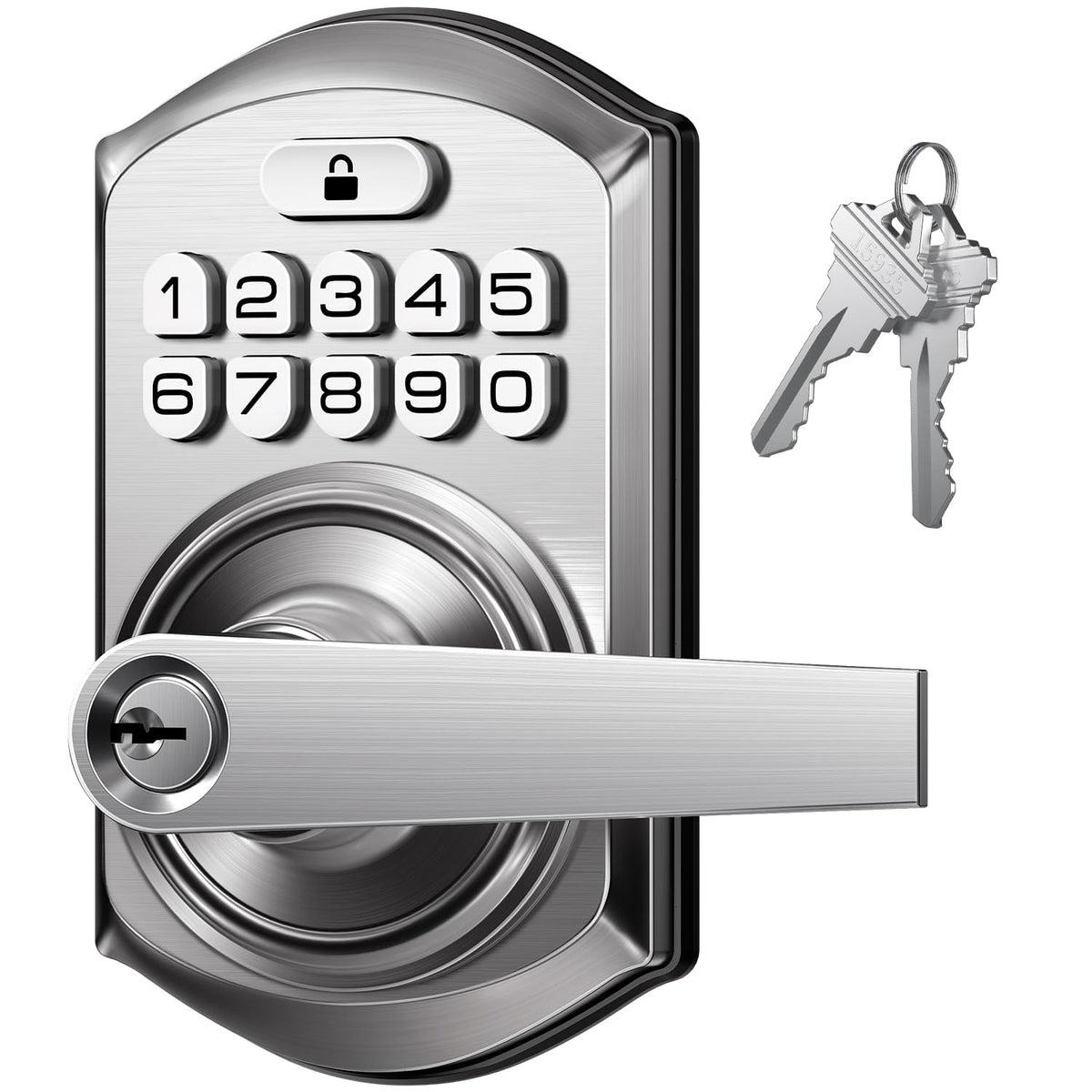 TEEHO TE004 front view of satin nickel keypad lock for secure interior entry