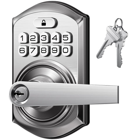 TEEHO TE004 front view of satin nickel keypad lock for secure interior entry