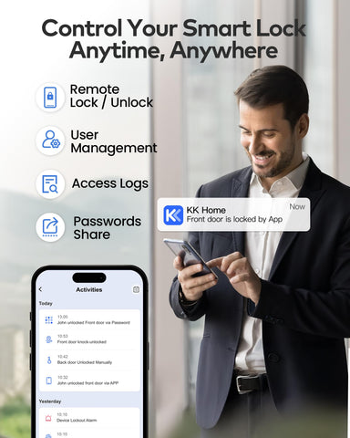 TEEHO TE012W app control screen demonstrates remote unlocking.
