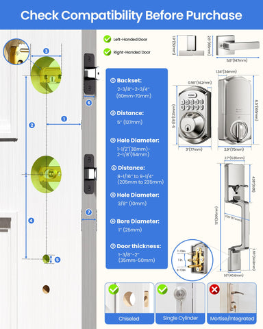 TEEHO TE012W-H easy installation on standard US doors
