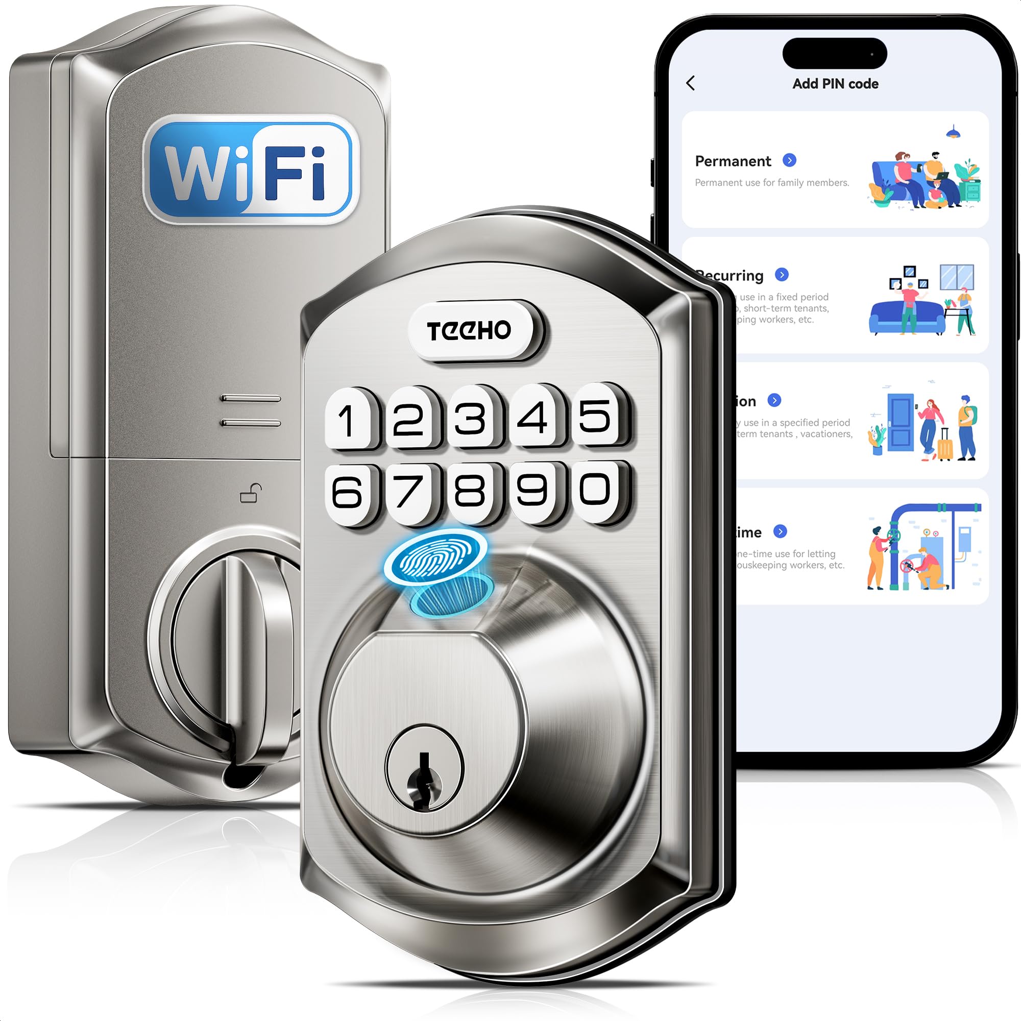 TEEHO TE012W front door lock with WiFi for remote access.