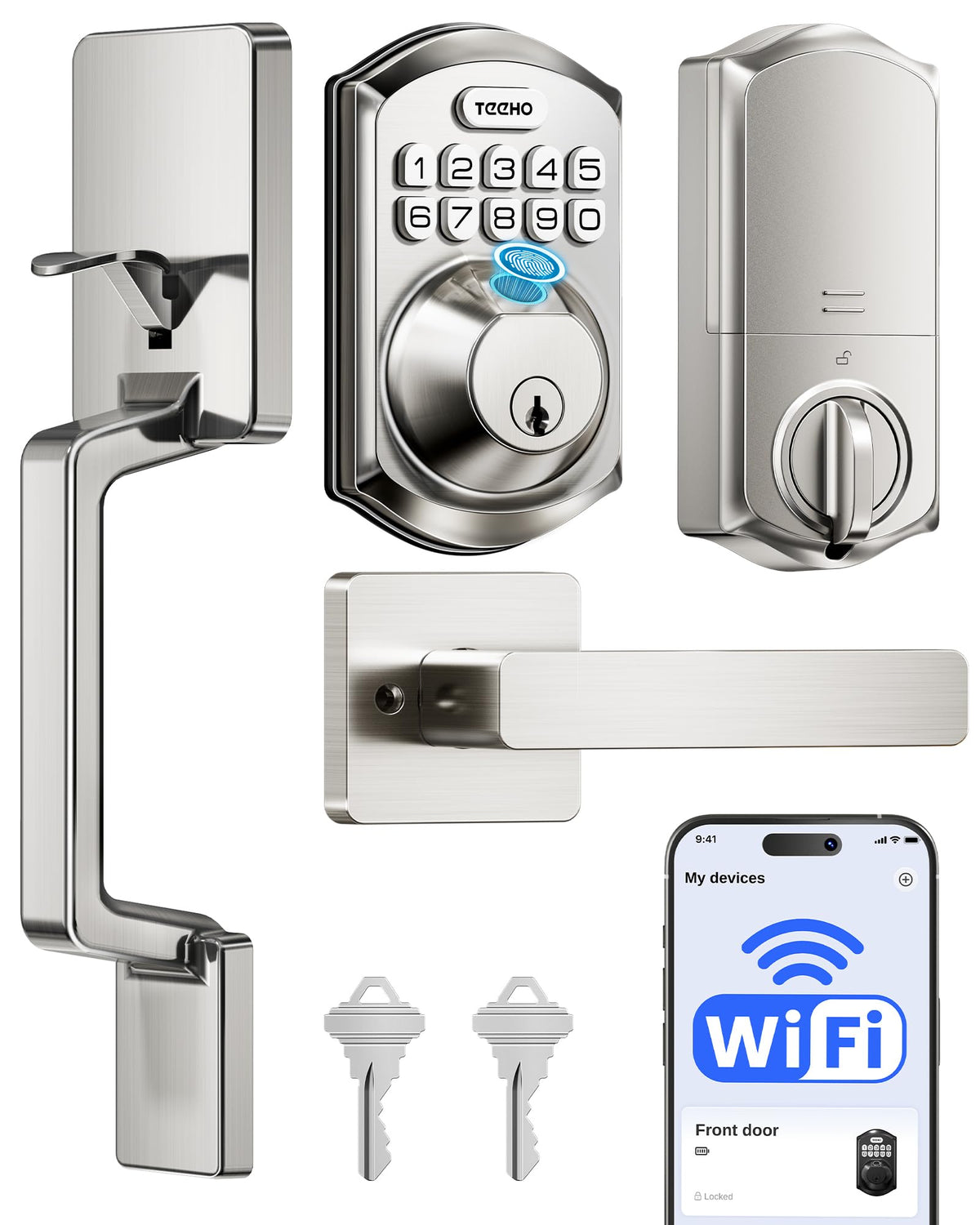 TEEHO TE012W-H handle-set front view for convenient front door entry