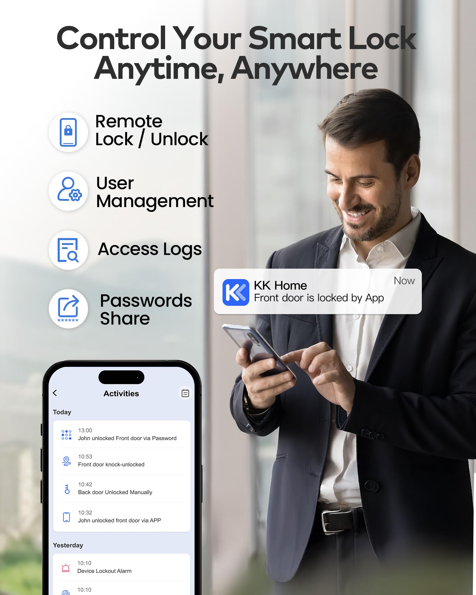 KK Home app control for sharing codes and permissions.