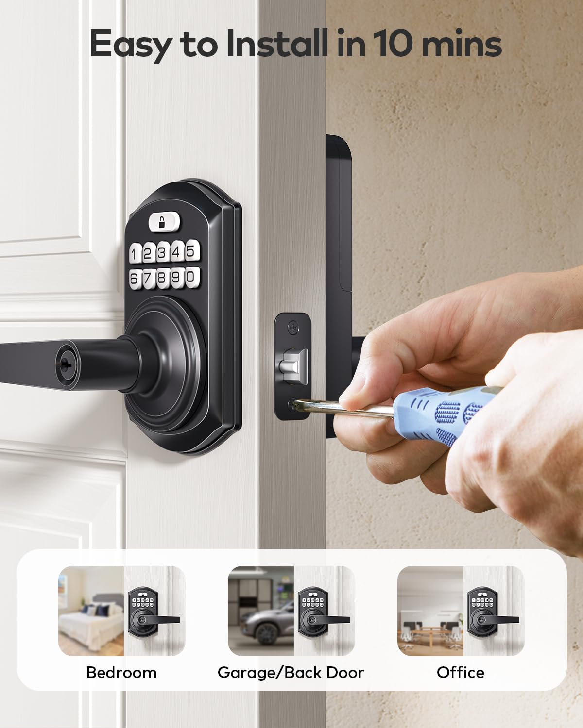 Easy installation of TE004 on standard interior doors in minutes.