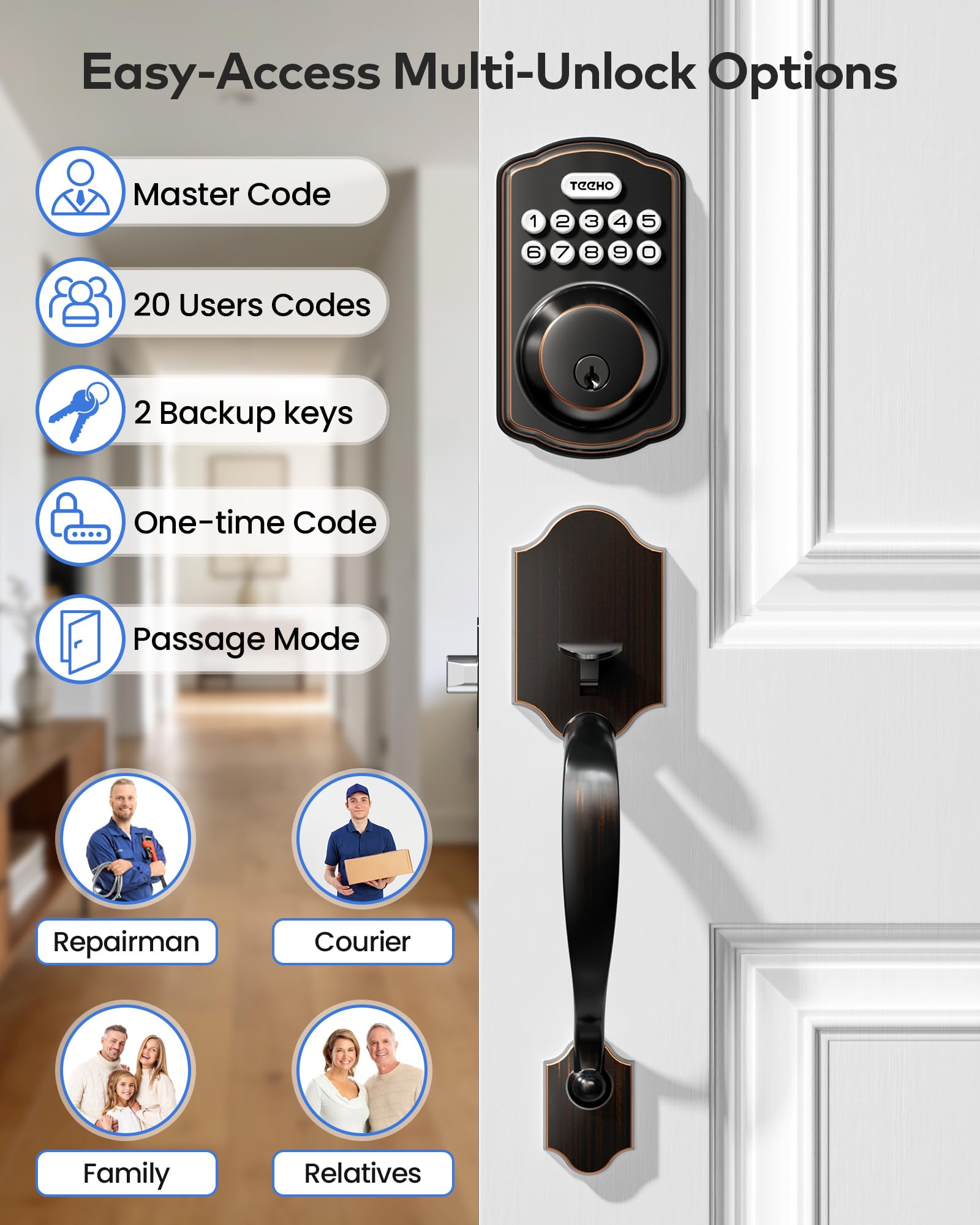 TEEHO TK001H interior handle set viewed from inside for comfortable grip