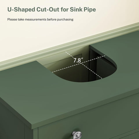 TEENFON lower cabinet provides hidden, dust-free storage for toilet paper and cleaners.
