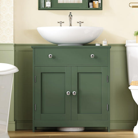 TEENFON under-sink cabinet with U-shape cutouts to fit plumbing neatly.