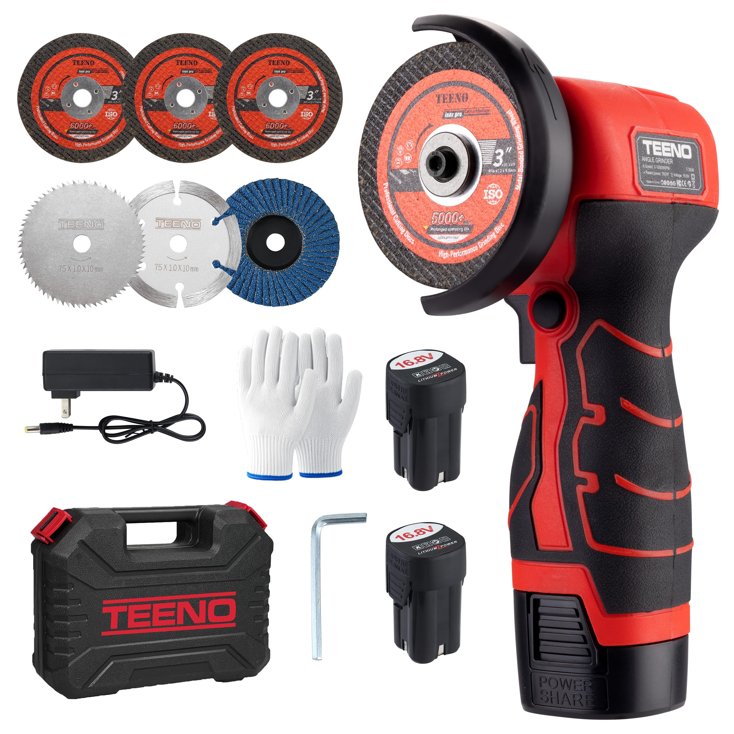 TEENO cordless angle grinder with dual-battery power for uninterrupted outdoor use.