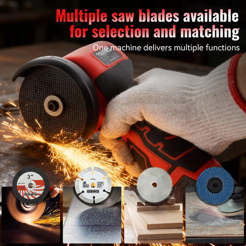 TEENO cutting and grinding metal and wood with this compact grinder.