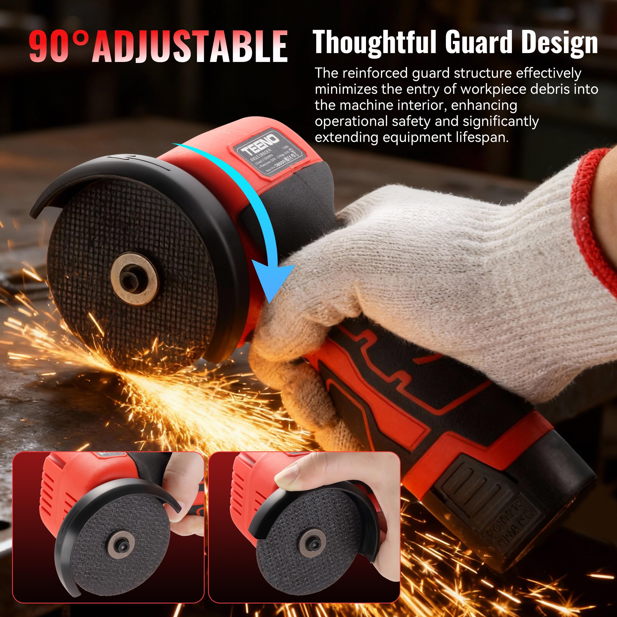 TEENO compact grinder supports one-handed control for precise maneuvering.