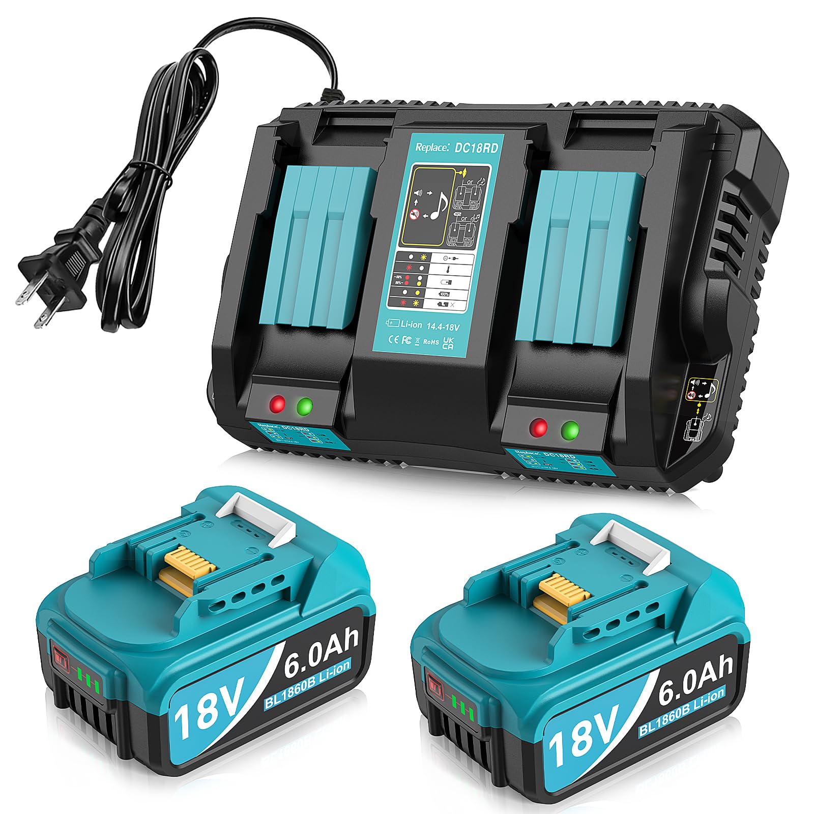 TeenPower 6-0Ah 2-pack battery ready for Makita tools and extended runtime
