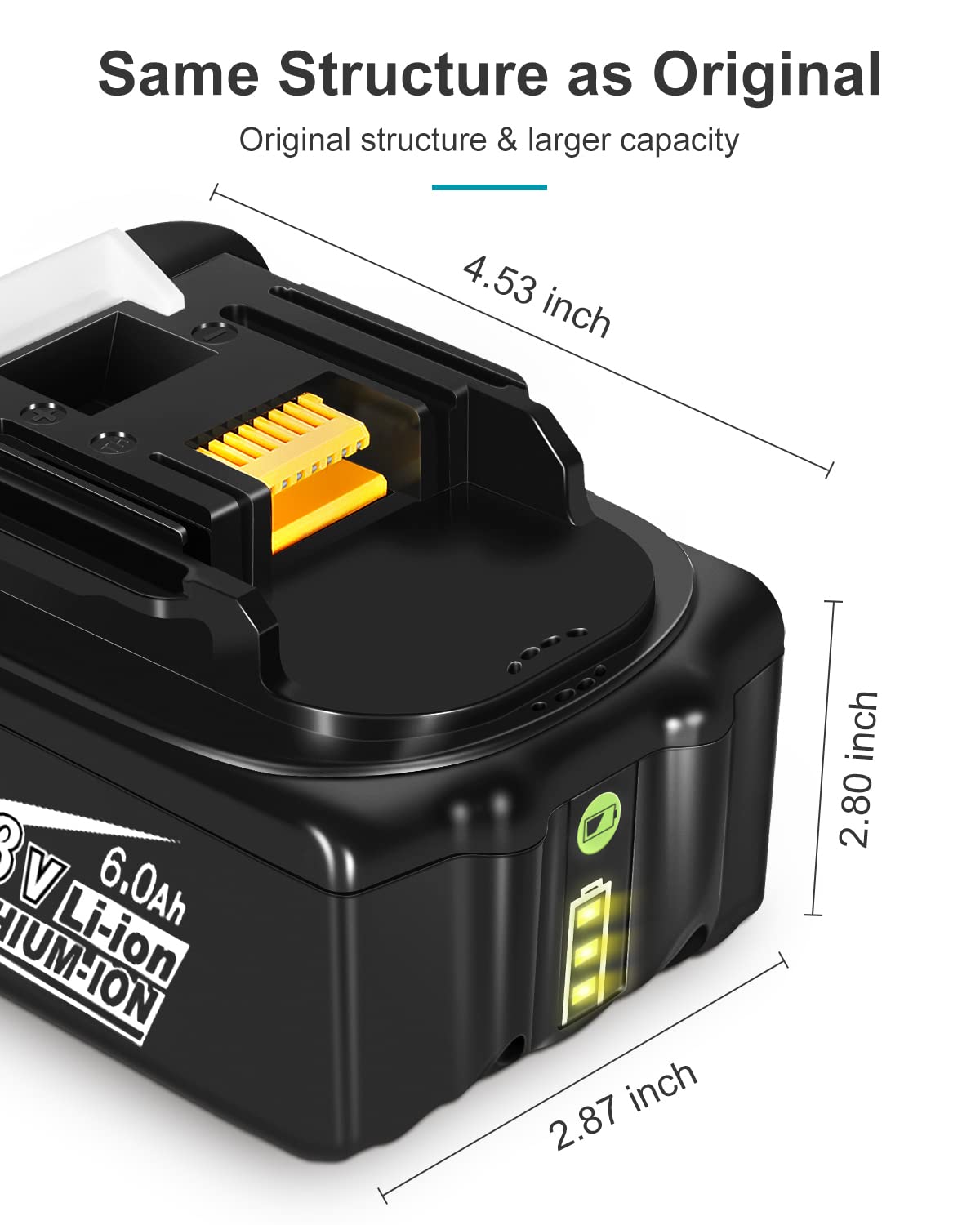 Charging indicator on TeenPower battery signaling charging status.