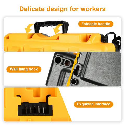 TeenPower charger compatible with Dewalt batteries like DCB120 and DCB124.