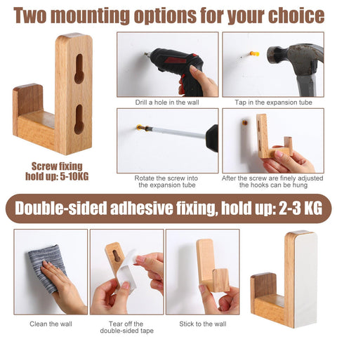 Teenyyou wooden wall hooks offer drilling and screw options for secure mounting in entryways