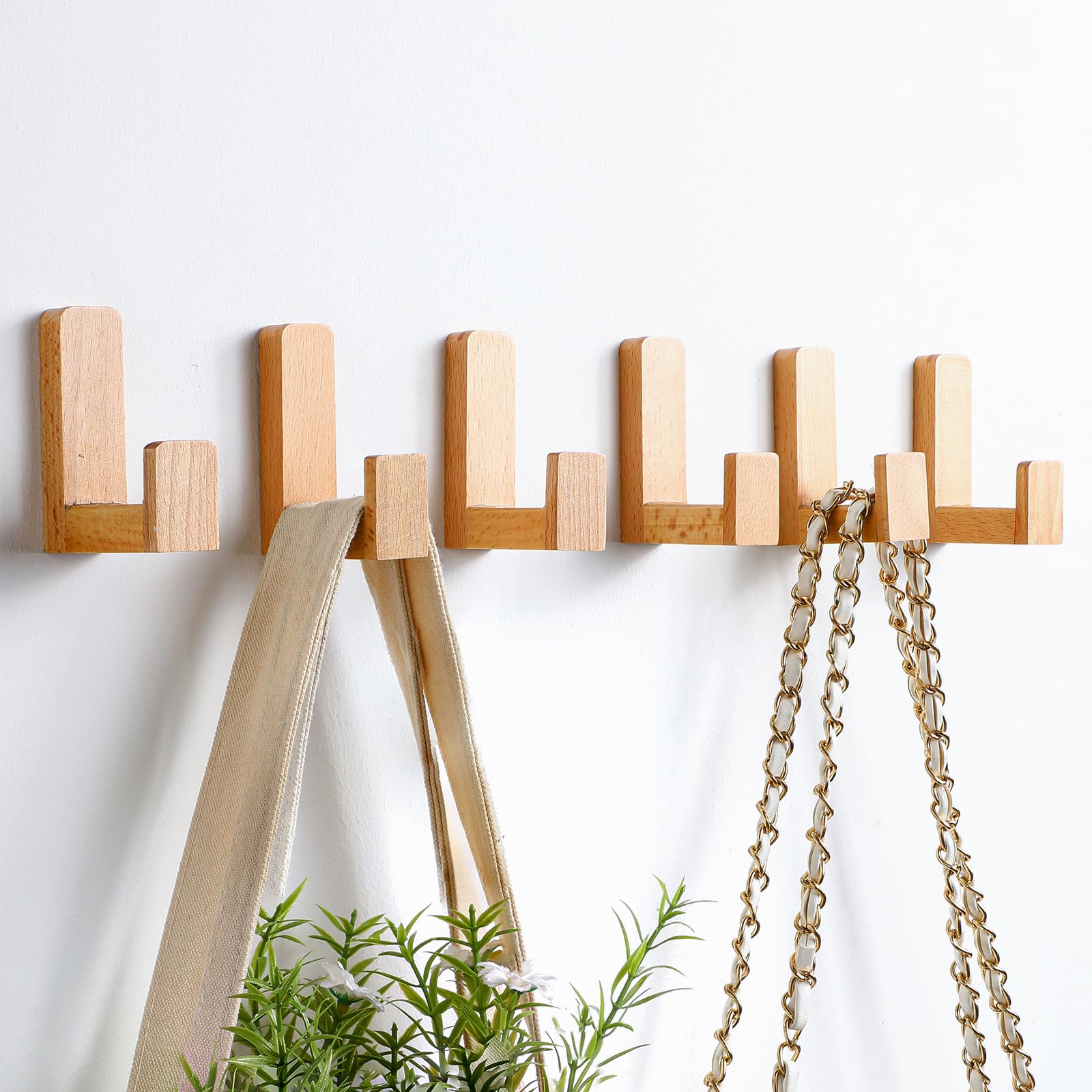 Teenyyou Nordic-style hooks with natural wood texture add stylish storage in entryways