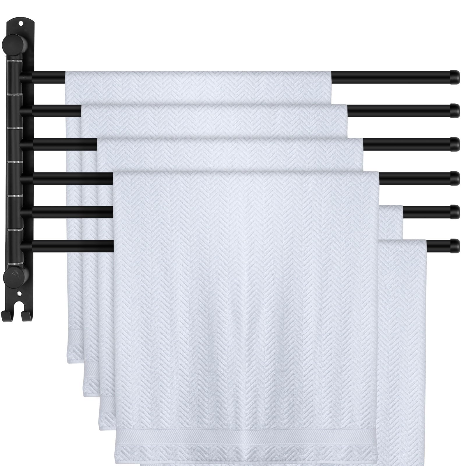 Teenyyou six-arm swivel towel rack mounted on wall for organized towels