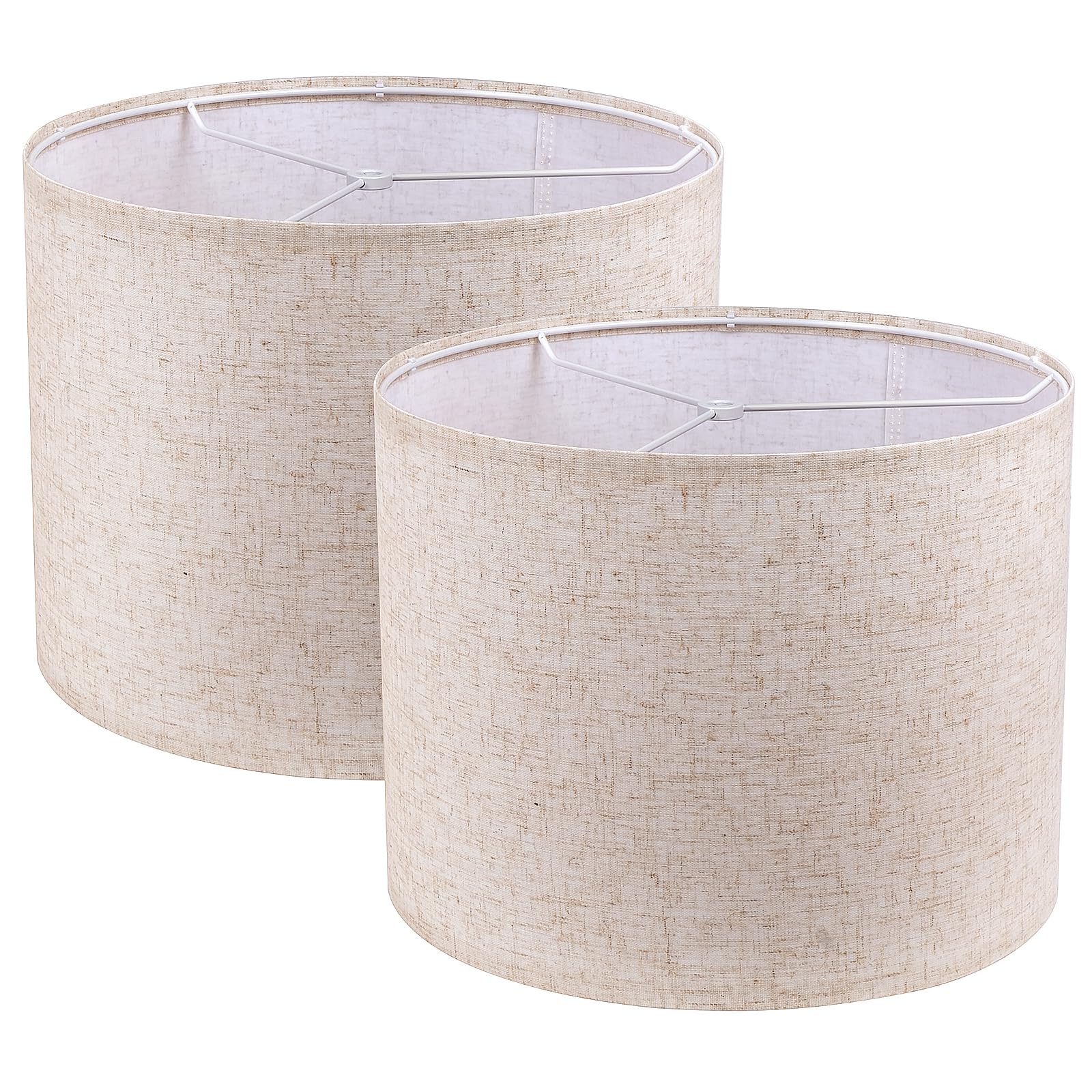 TEEYELLA beige linen drum lamp shade, front view, soft glow for living rooms.
