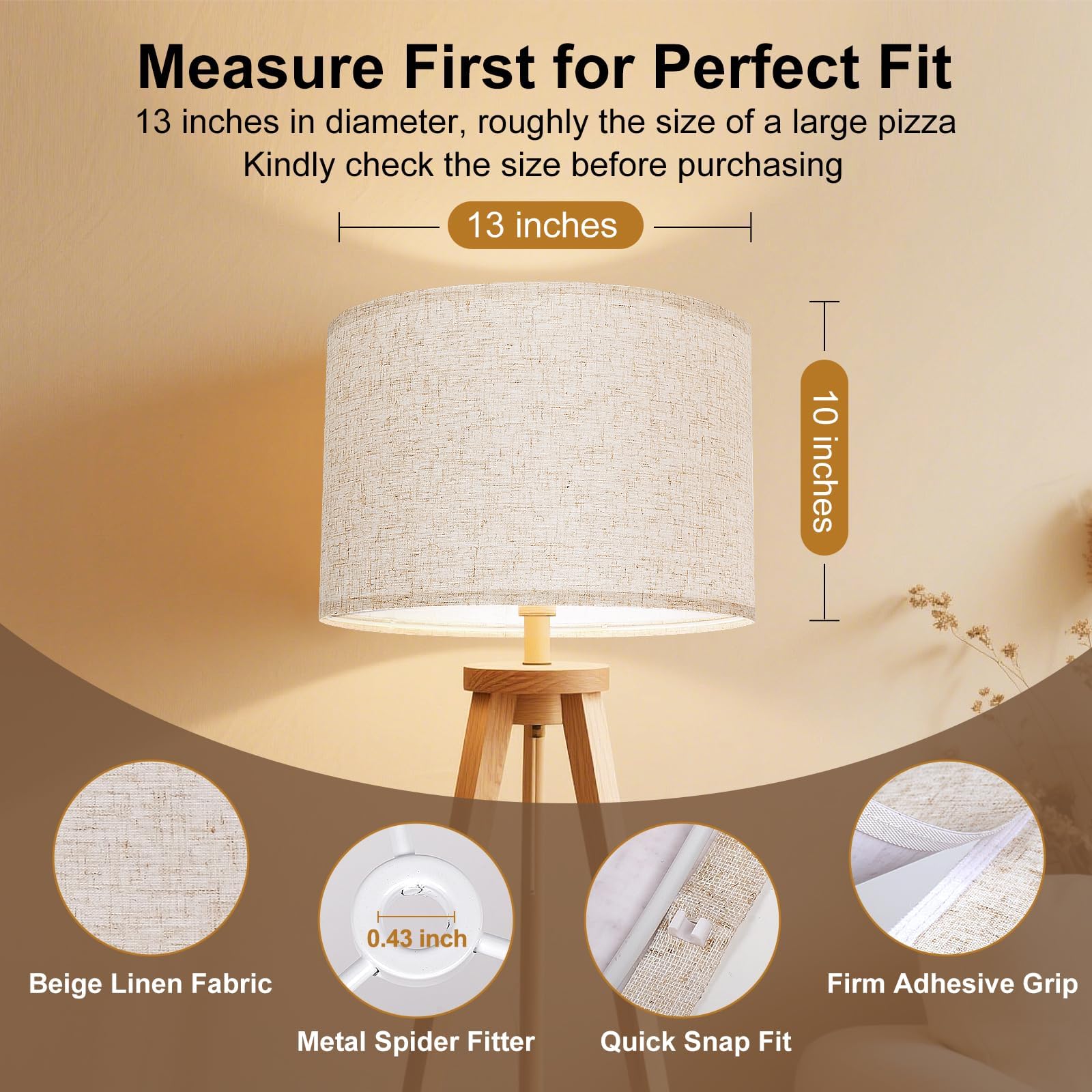 TEEYELLA shade with harp-fit compatibility for modern floor lamps, warmth.