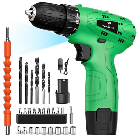 Tegatok cordless drill set in hand for precise home drilling tasks.