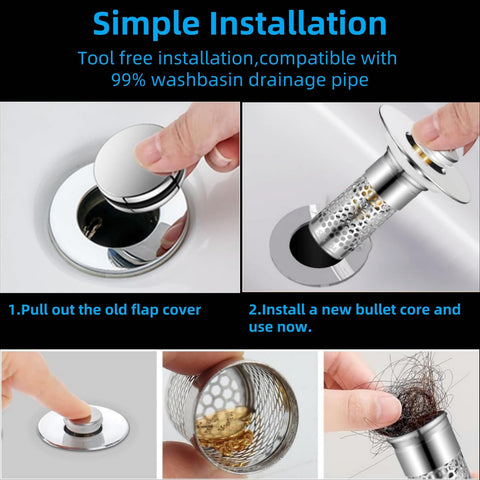 Teilybao bathroom sink drain strainer in use demonstrates unobstructed drainage