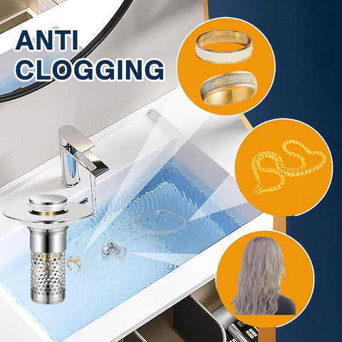 Teilybao bathroom sink drain strainer packaging 2-pack lifestyle shot highlights value