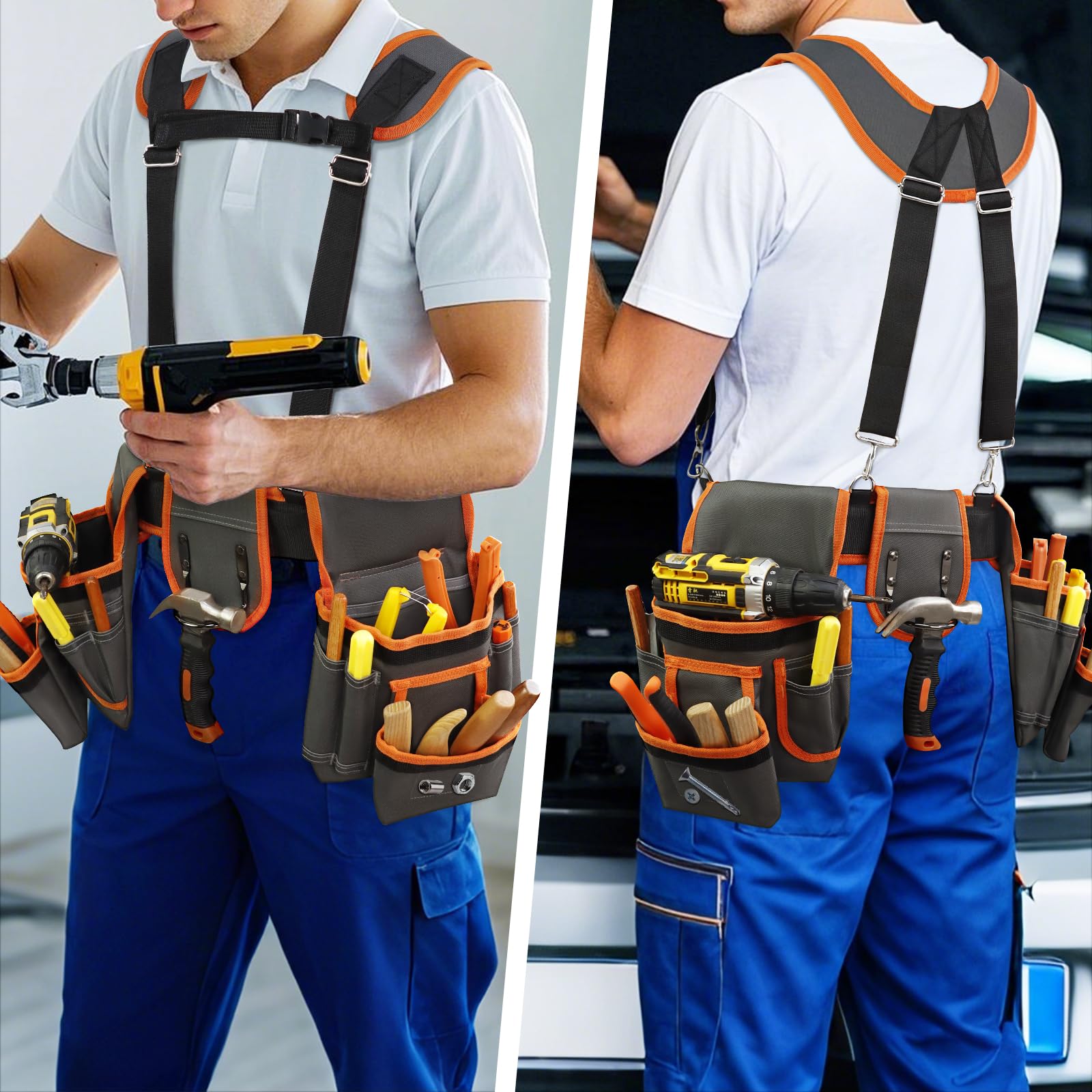 TEKCHIC tool belt buckle quick-release highlights easy wearing and removal.
