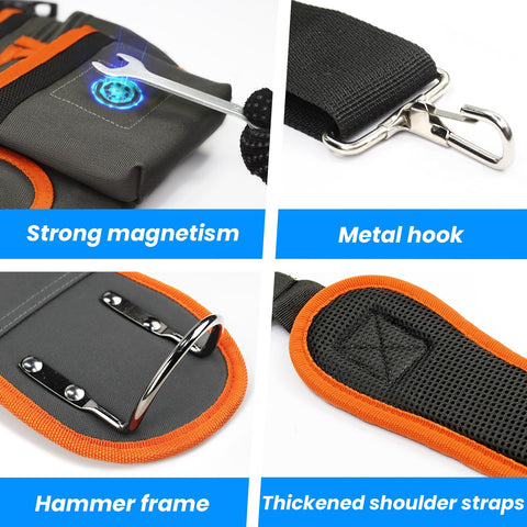 TEKCHIC magnetic pouch close-up shows nails and screws attached securely.