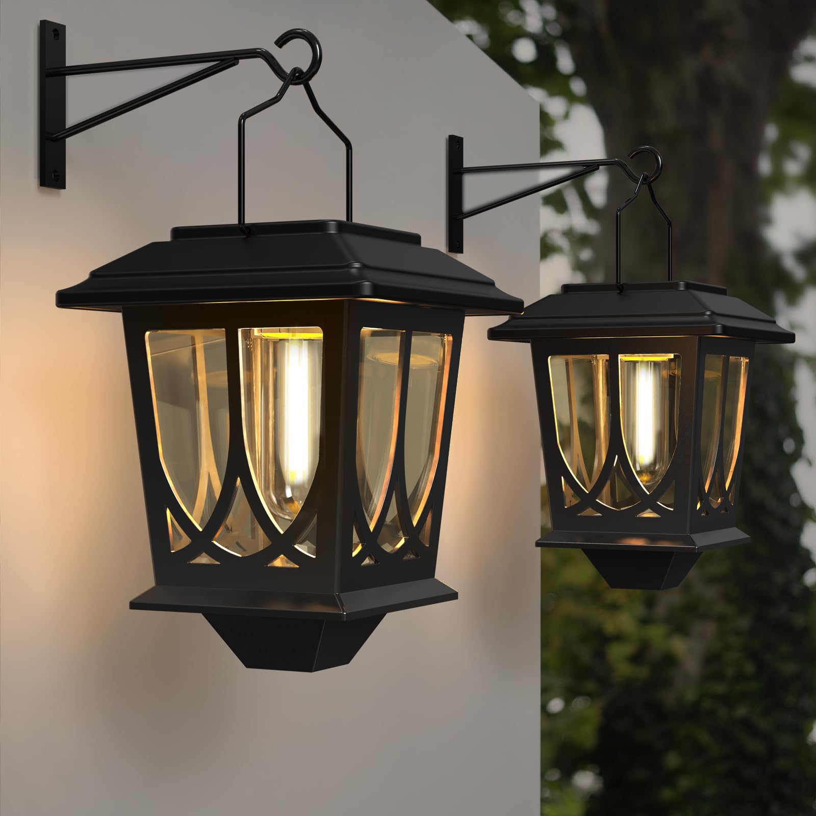 TEKLAPS solar lantern pack provides two-pack outdoor lighting for entryways and patios.