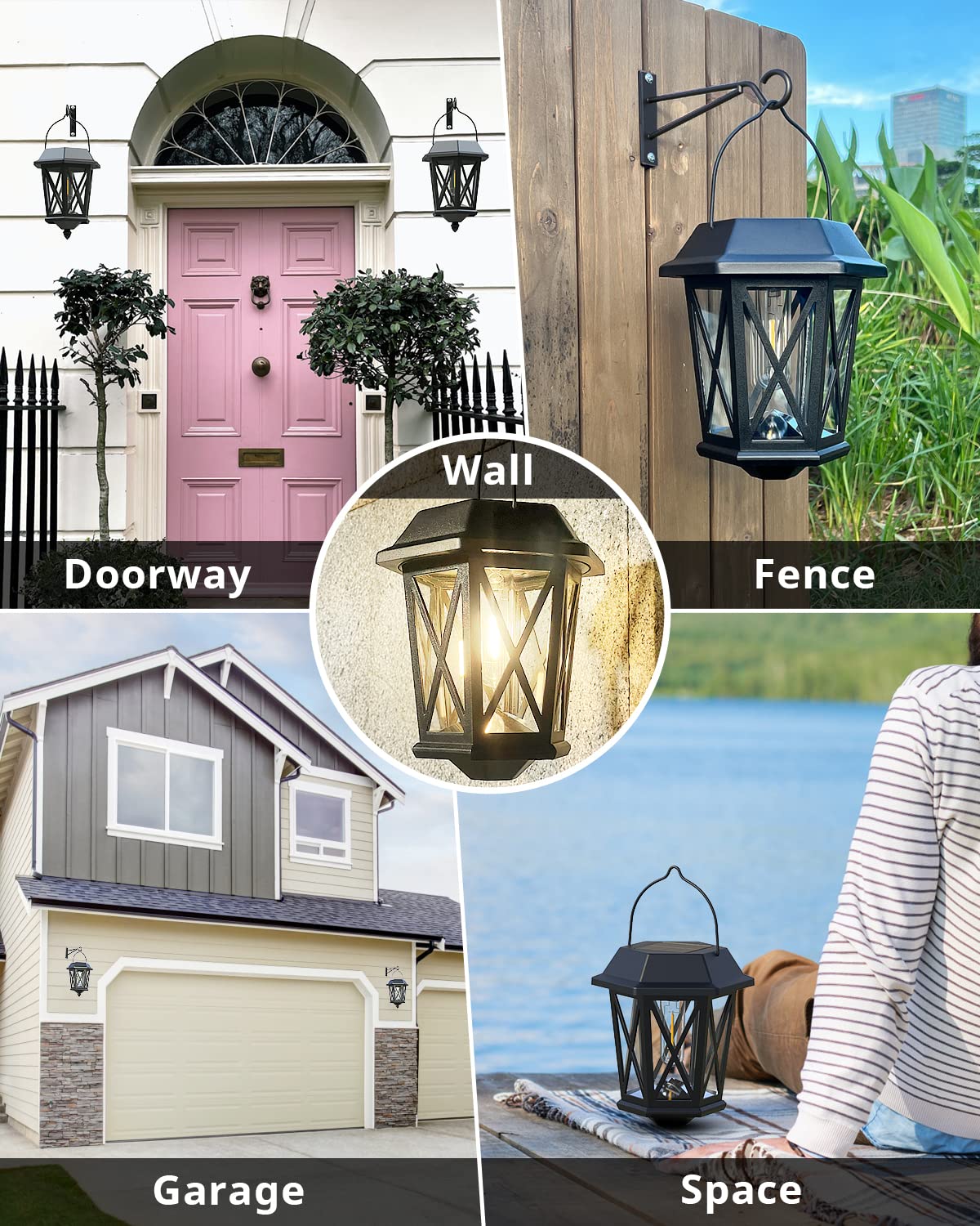 Outdoor porch with TEKLAPS 2-pack lanterns creating a warm glow.