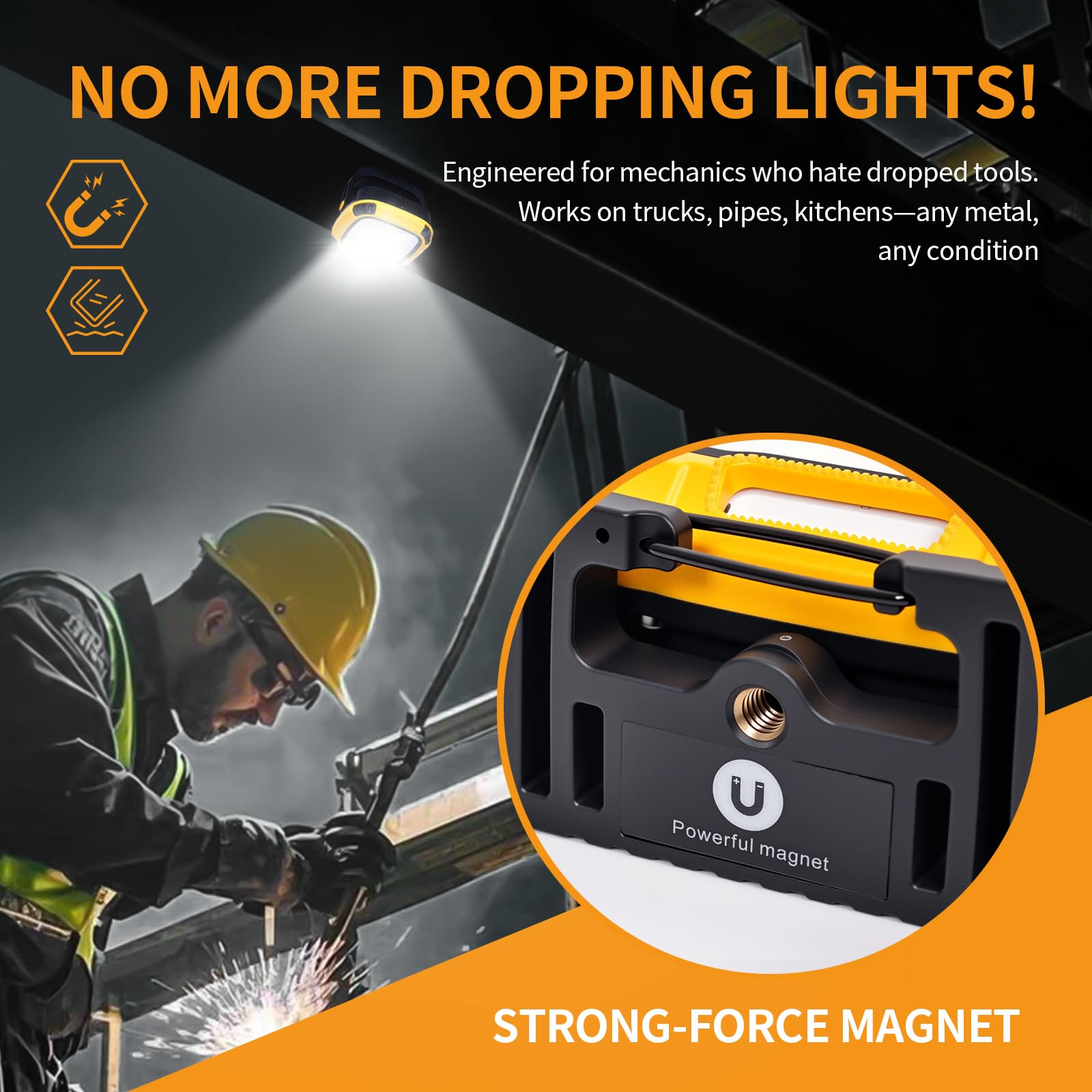 Tekstap 6000mAh magnetic work light side angle shows portable design