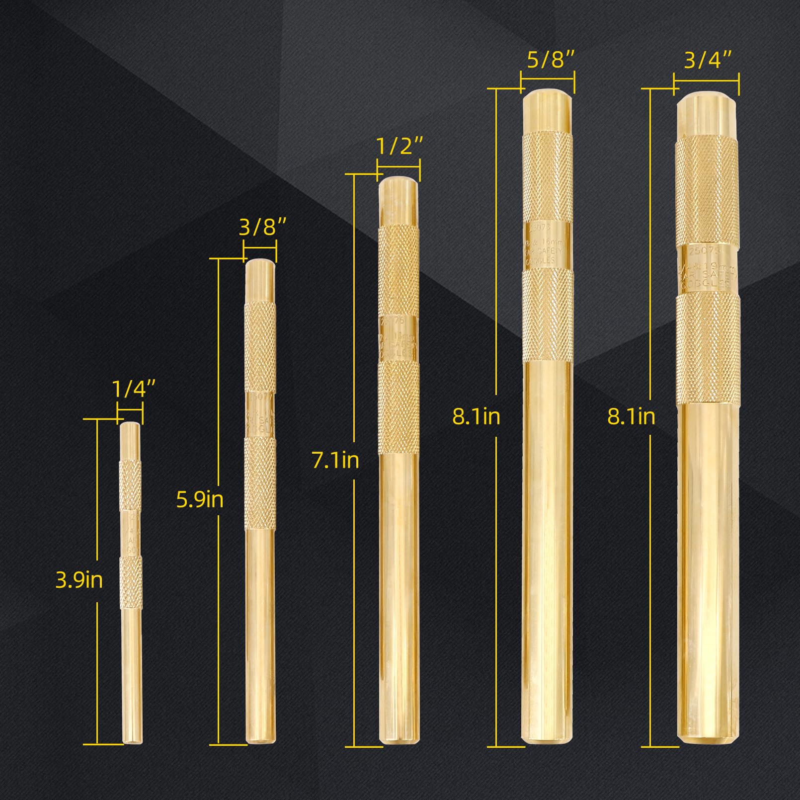 Tektall brass drift punch kit layout: complete set for versatile projects.