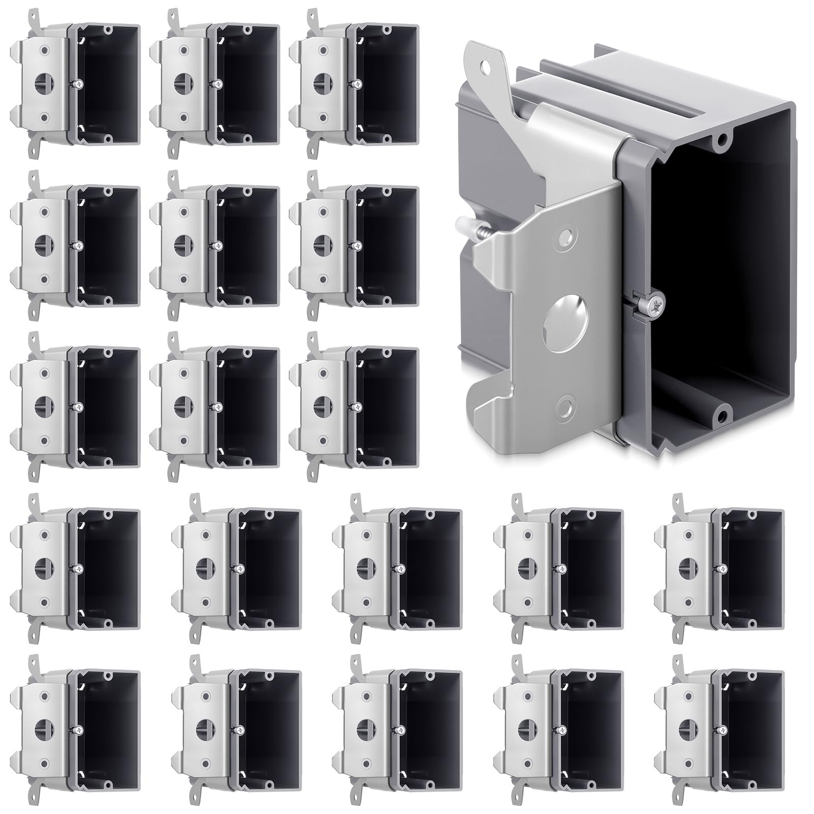 Tellegloww outlet box 20-pack, 1-gang adjustable PVC, ideal for versatile electrical installations.