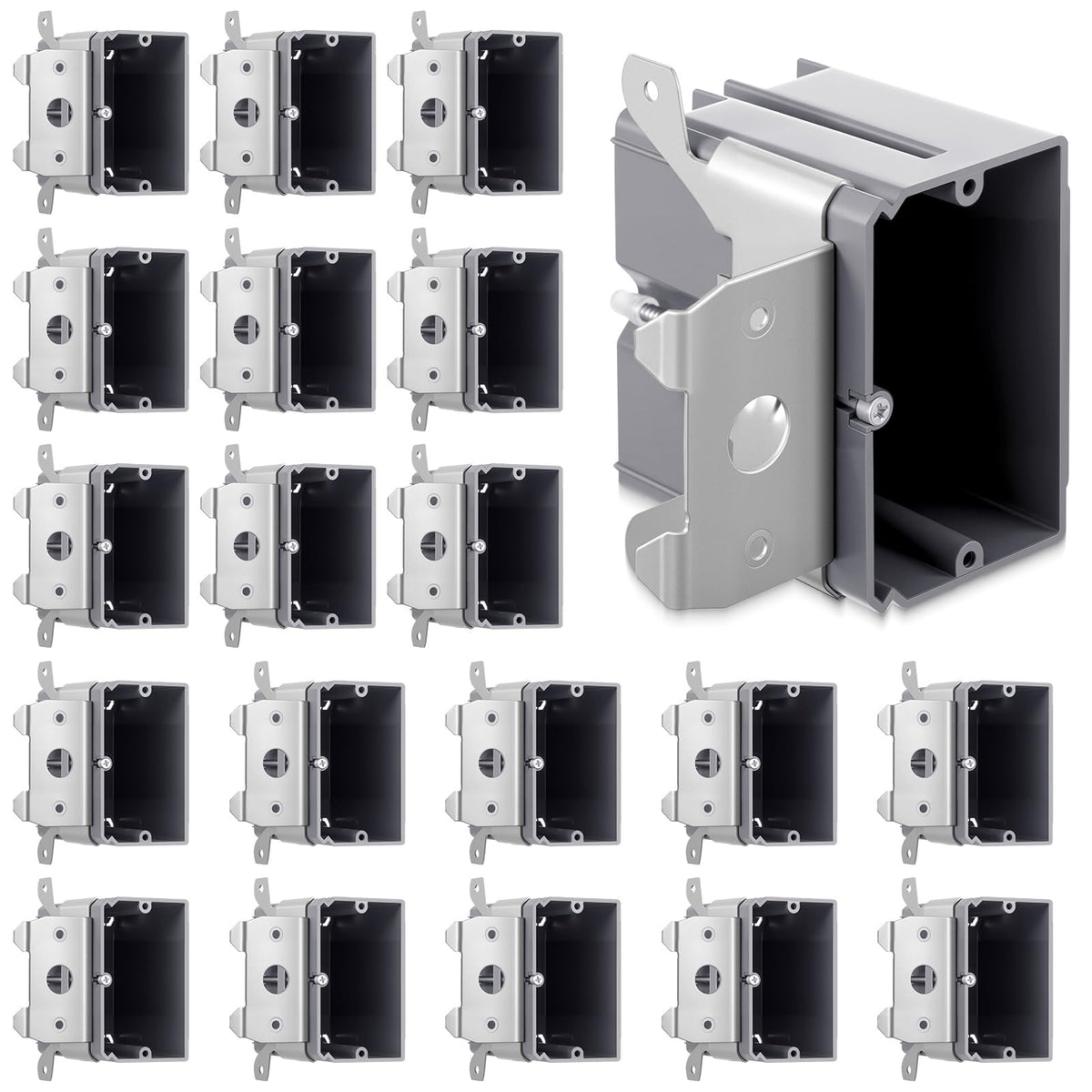 Tellegloww outlet box 20-pack, 1-gang adjustable PVC, ideal for versatile electrical installations.