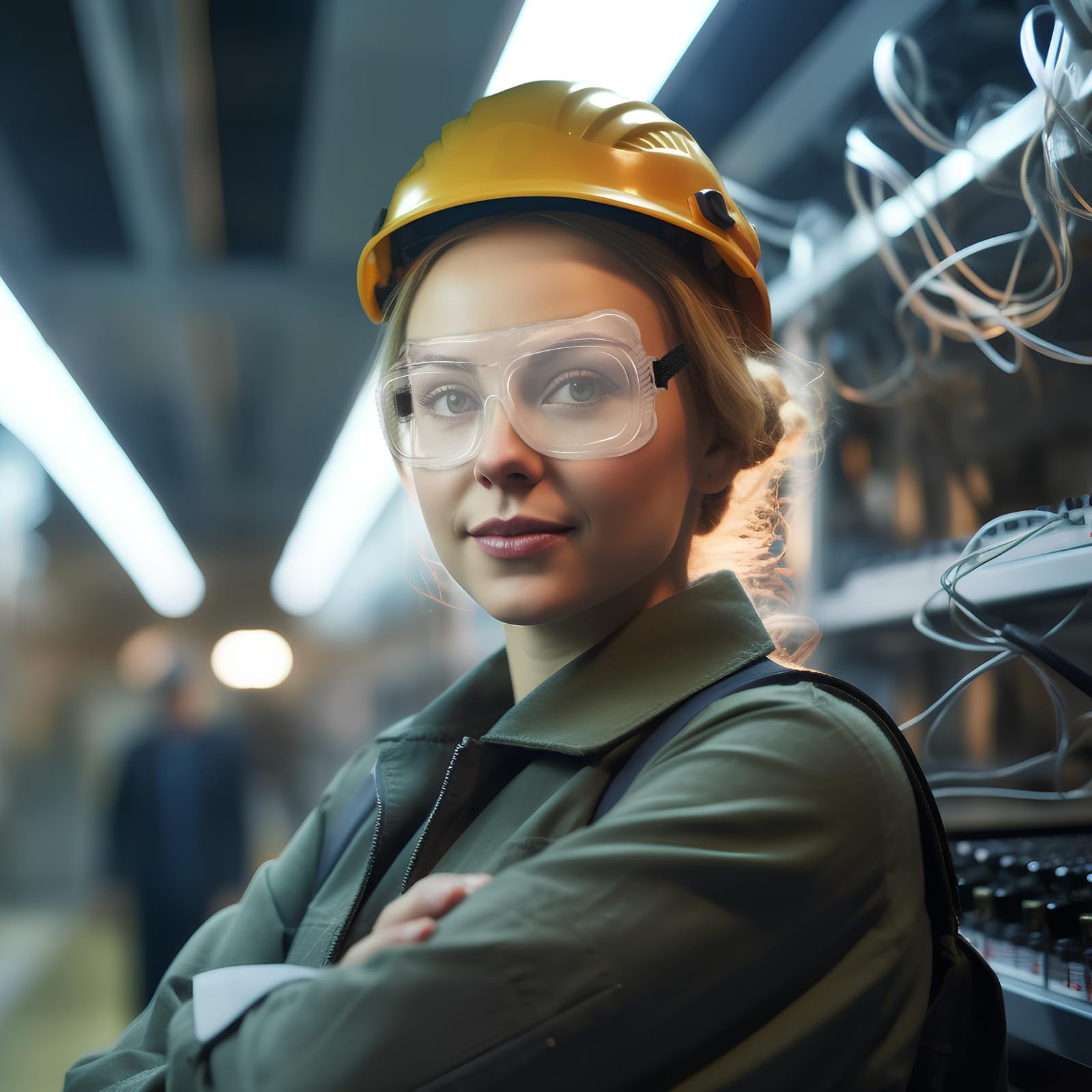 Tellegloww elastic-strap goggles stay securely in place during work.