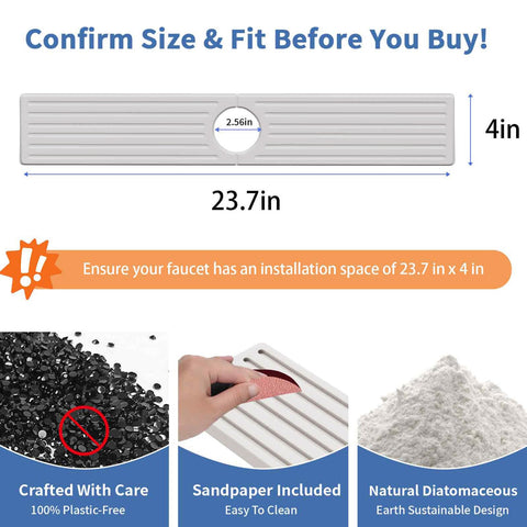 Telomet diatomite sink mat demonstrates water absorption and splash containment.