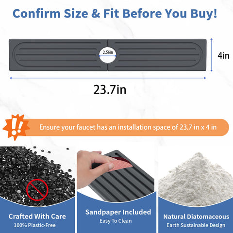 Telomet faucet mat wide size demonstrates easy integration under faucet.