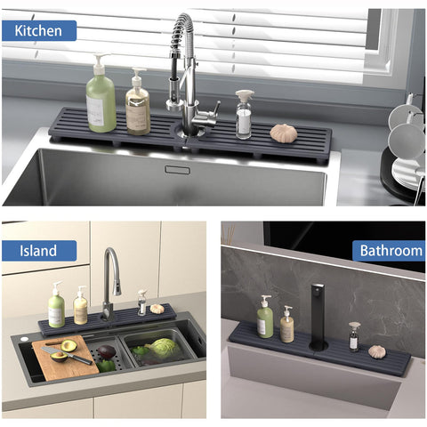 Telomet stone drying mat on kitchen counter beside sink