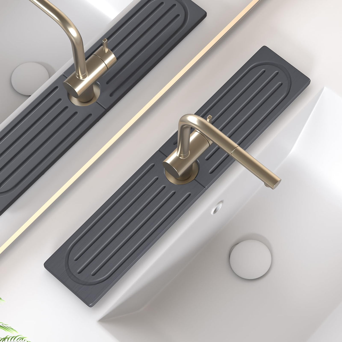 Telomet kitchen faucet mat closeup showing rapid water absorption