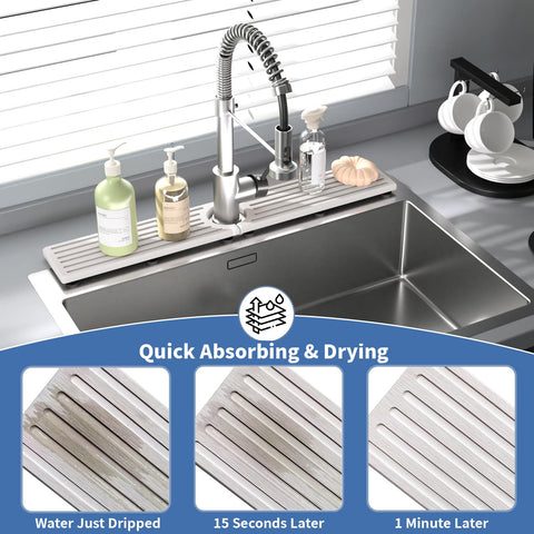 Telomet stone mat catches water drips from dish soap
