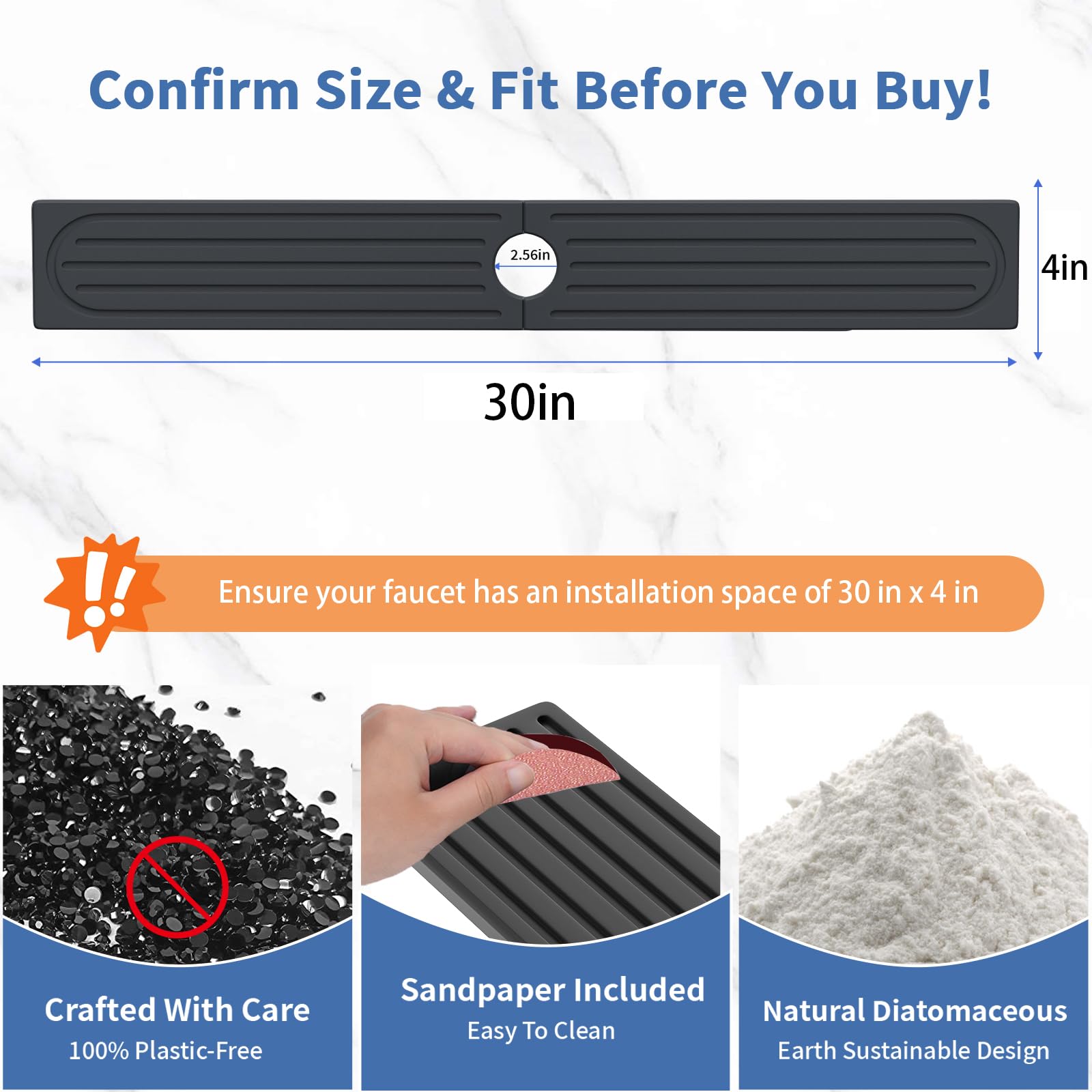 Telomet stone drying mat sits on kitchen counter near faucet.