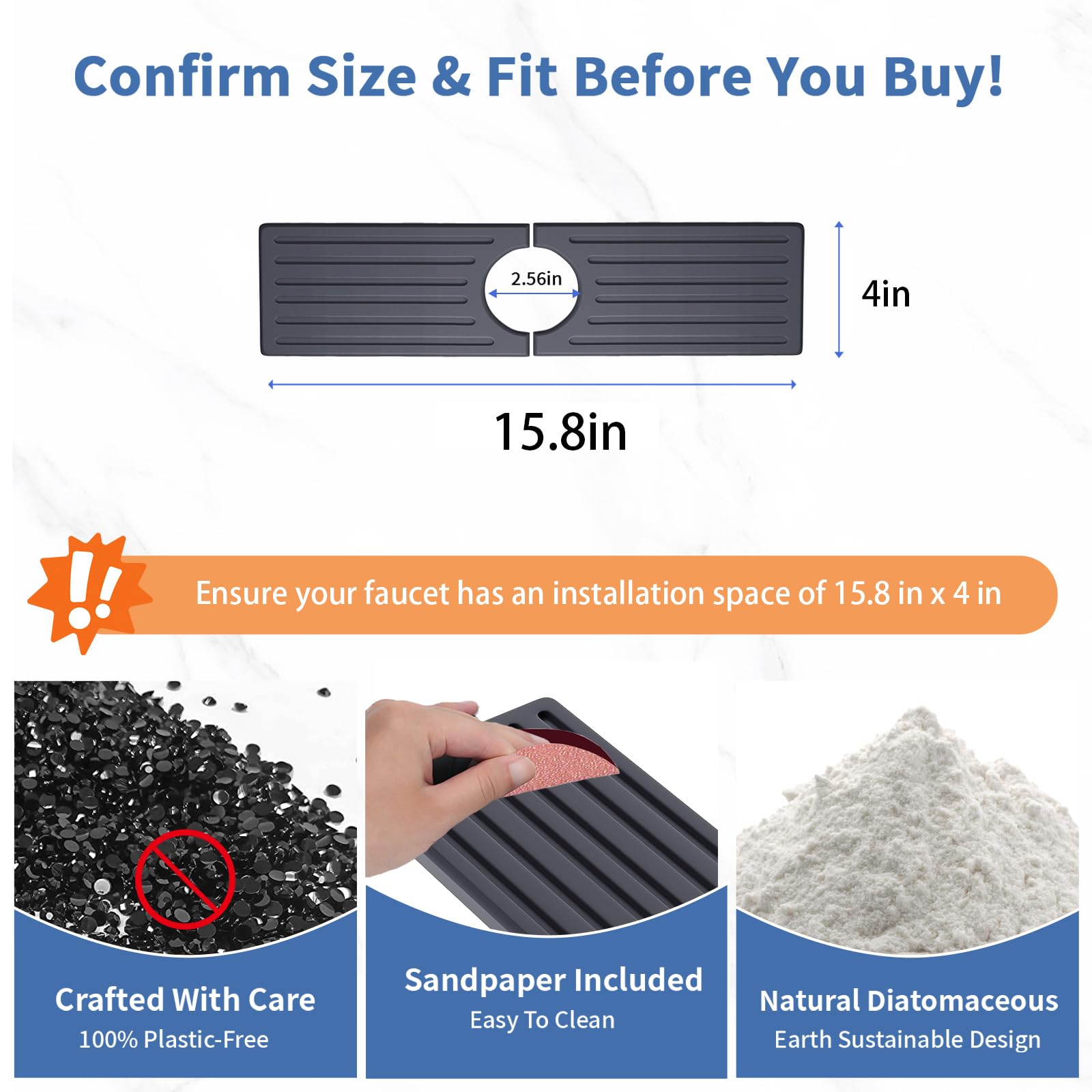 Telomet Stone Faucet Mat dries moisture rapidly near faucet.