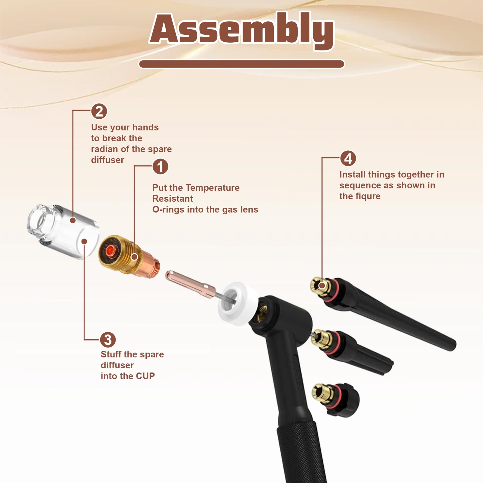 Telooco stubby gas lens set keeps gas flow focused for cleaner welds.