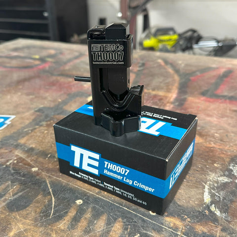 TEMCo Hammer Lug Crimper Tool crimp action close-up shows indent crimp.